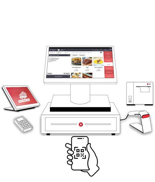 Ensemble caisse tactile Domus'Digi Tech avec terminal, imprimante et paiement mobile